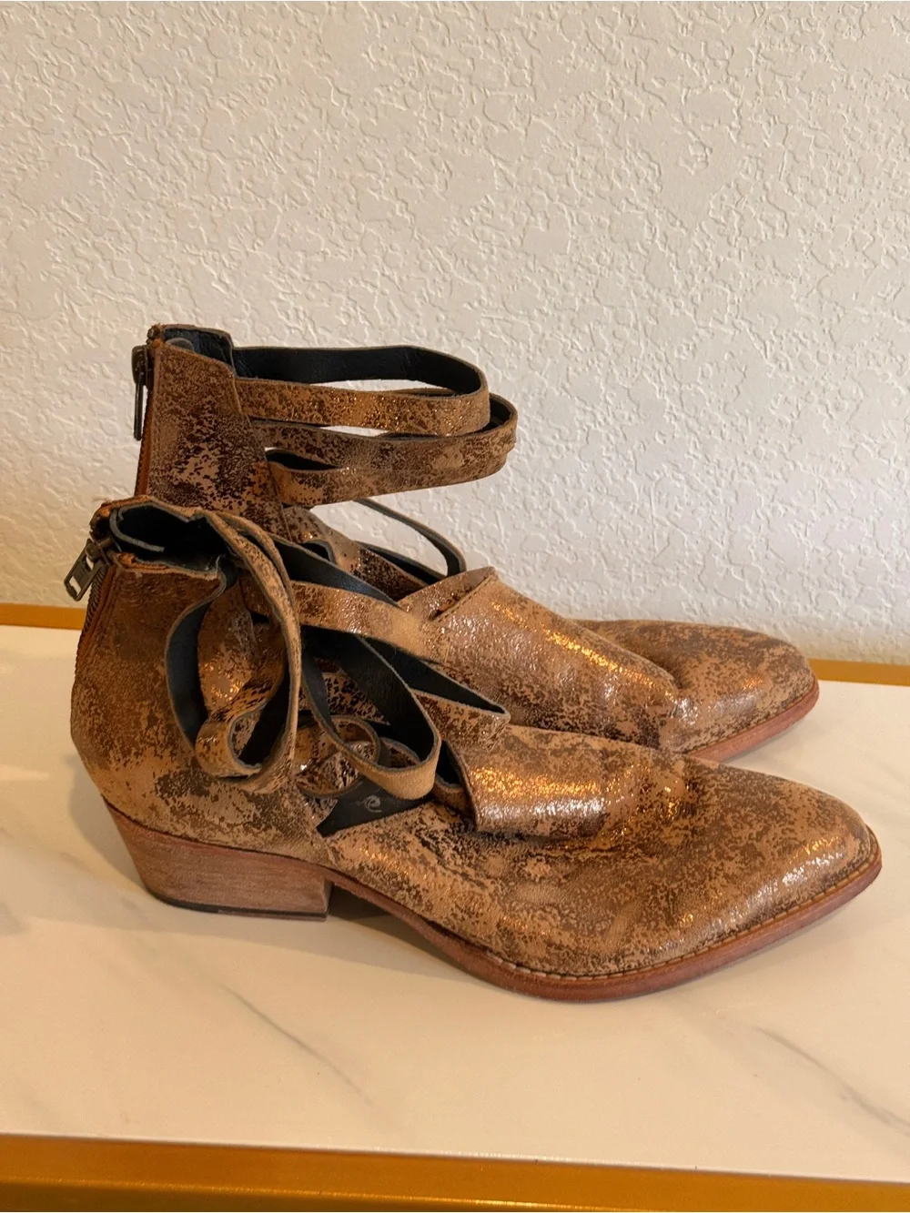 Women's Metallic Brown Strappy Ankle Boots